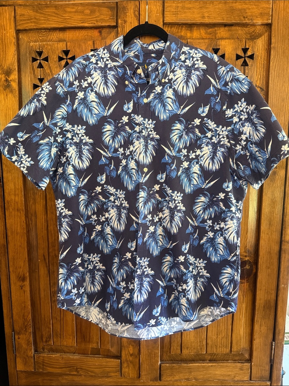 Ralph Lauren Navy Blue Tropical Floral Short-Sleeve Button-Down Shirt
